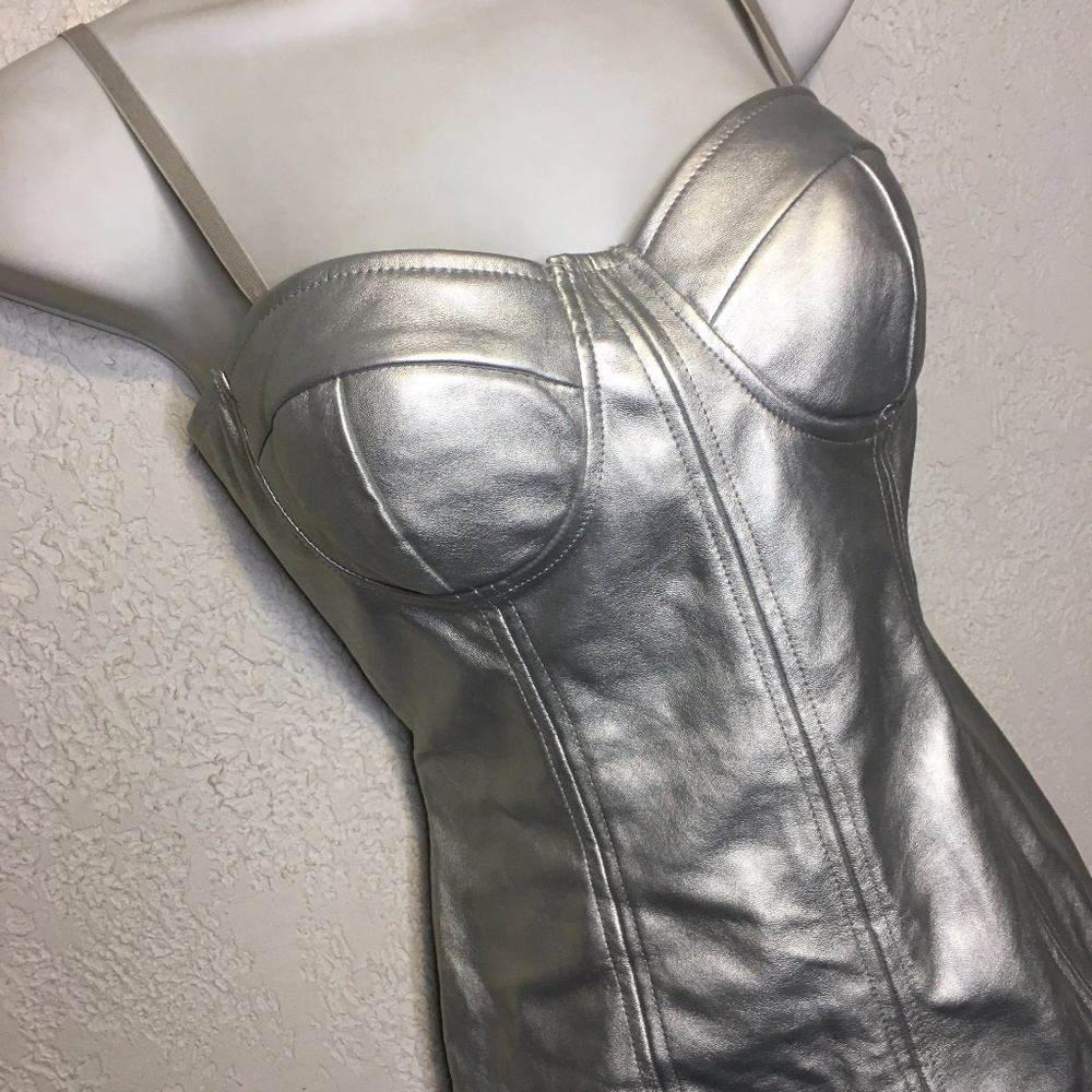 NWT Silver Faux Leather Retro Mod Mini Dress Small